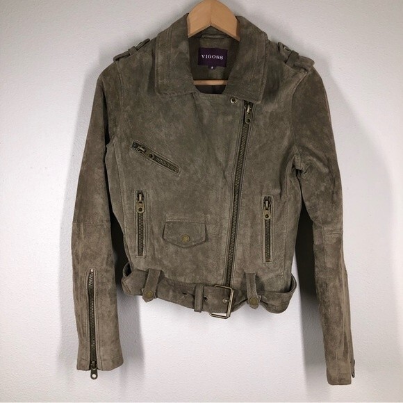 Vigoss Genuine Brown Suede Leather Moto Jacket Small - Picture 7 of 13